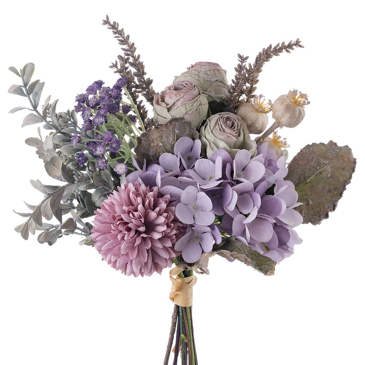 17-inch Artificial Fake Faux Flowers Silk Flower Arrangements Bouquets with Dandelions, Dahlias, Hydrangeas, Sunflowers, Roses, Astilbes and Shooting Star Branches(Autumn Haze)