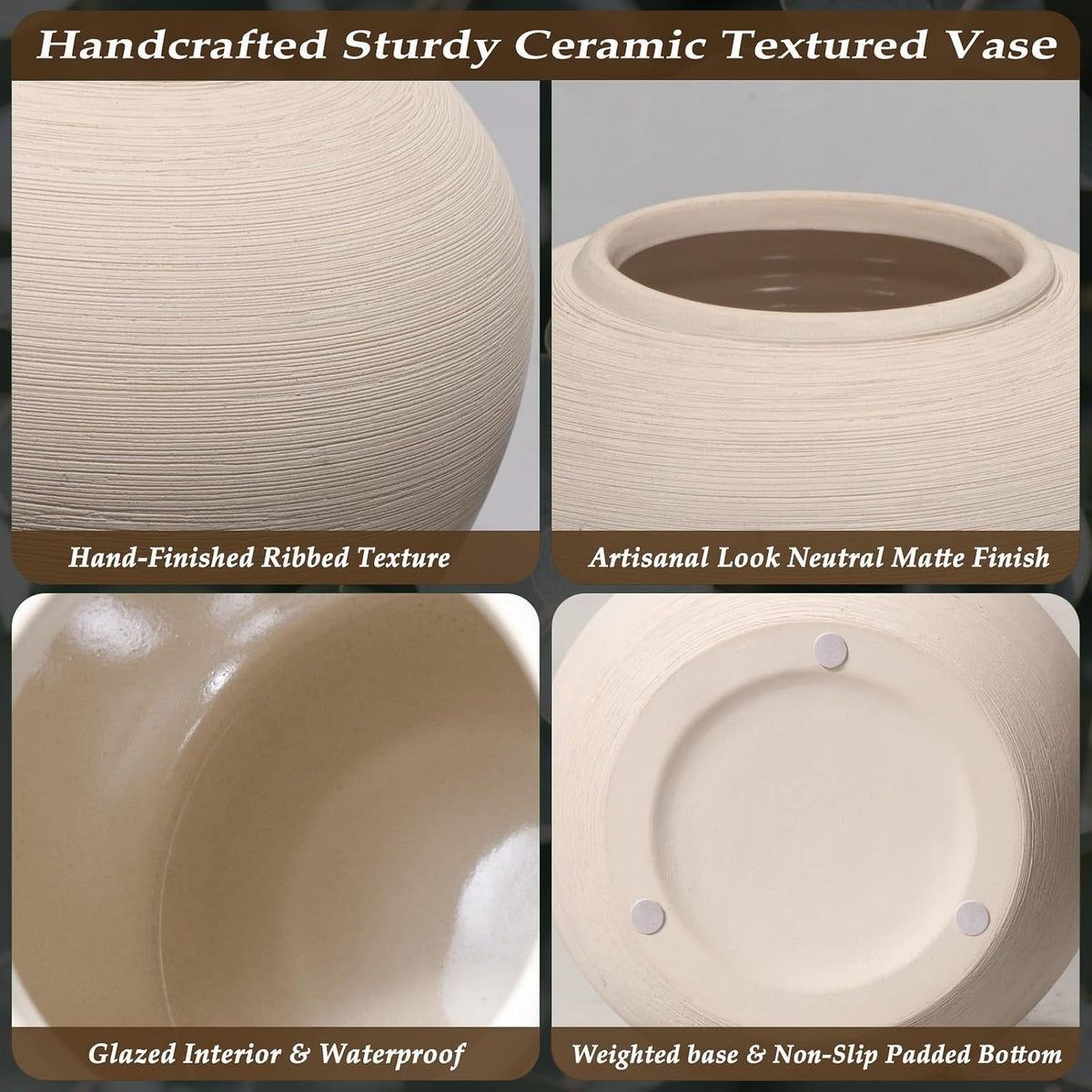 Tall Ceramic Vase 12 Inch Neutral Textured Vase,Cream Vase for Home Decor