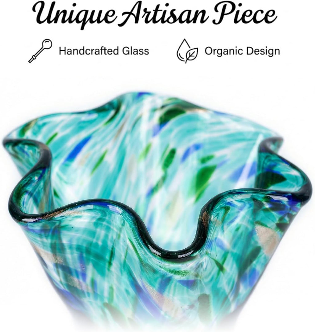 LCCCK 9.0" H Teal Glass Vases for Flower, Unique Hand Blown Glass Vase