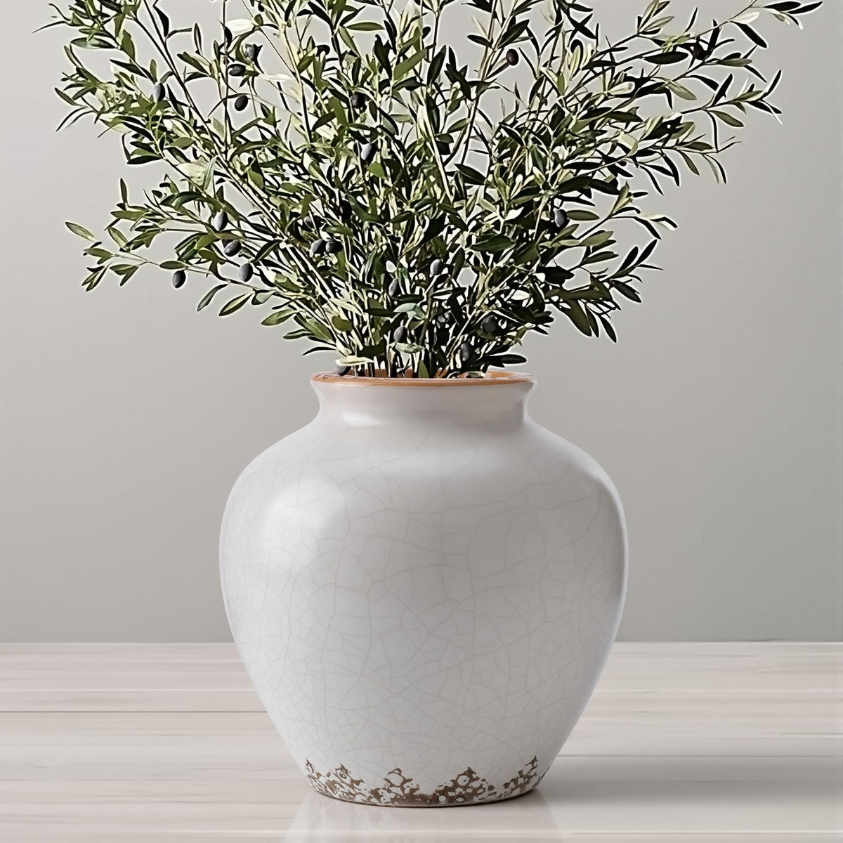 Ceramic Flower Vase Home Decor, 6.2 inch Farmhouse Rustic Vintage Decorative Vases, Pottery Terracotta Boho Flowers Vases for Dining Table, Living Room, Shelf, Kitchen, Bedroom (6.2"-White)