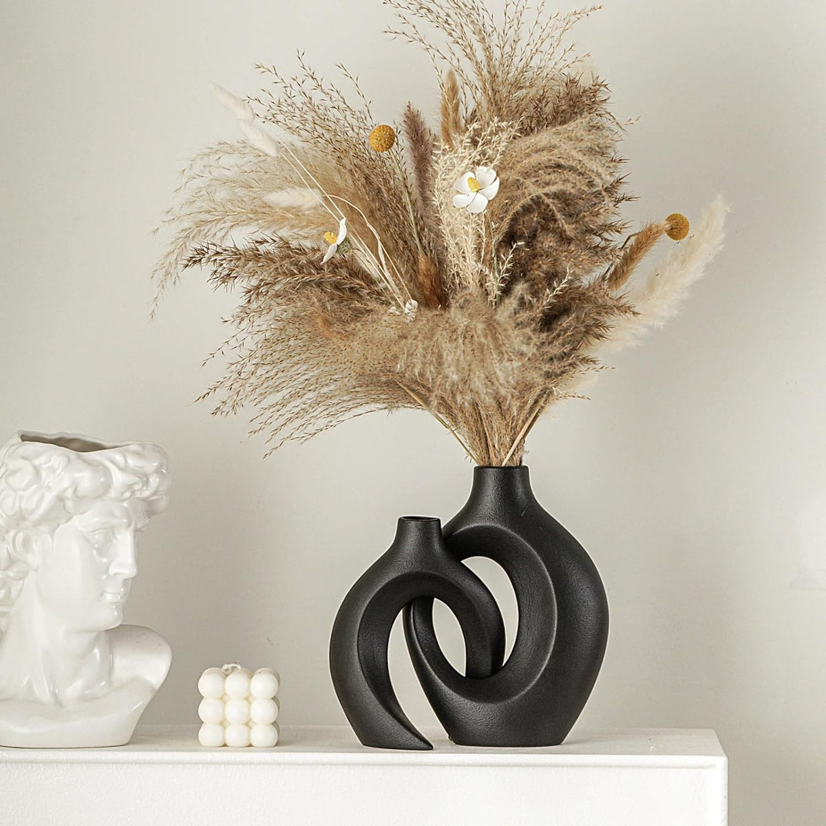 Levvohd Snuggle Hollow Ceramic Vase Set of 2 Minimalist Home Table Decor