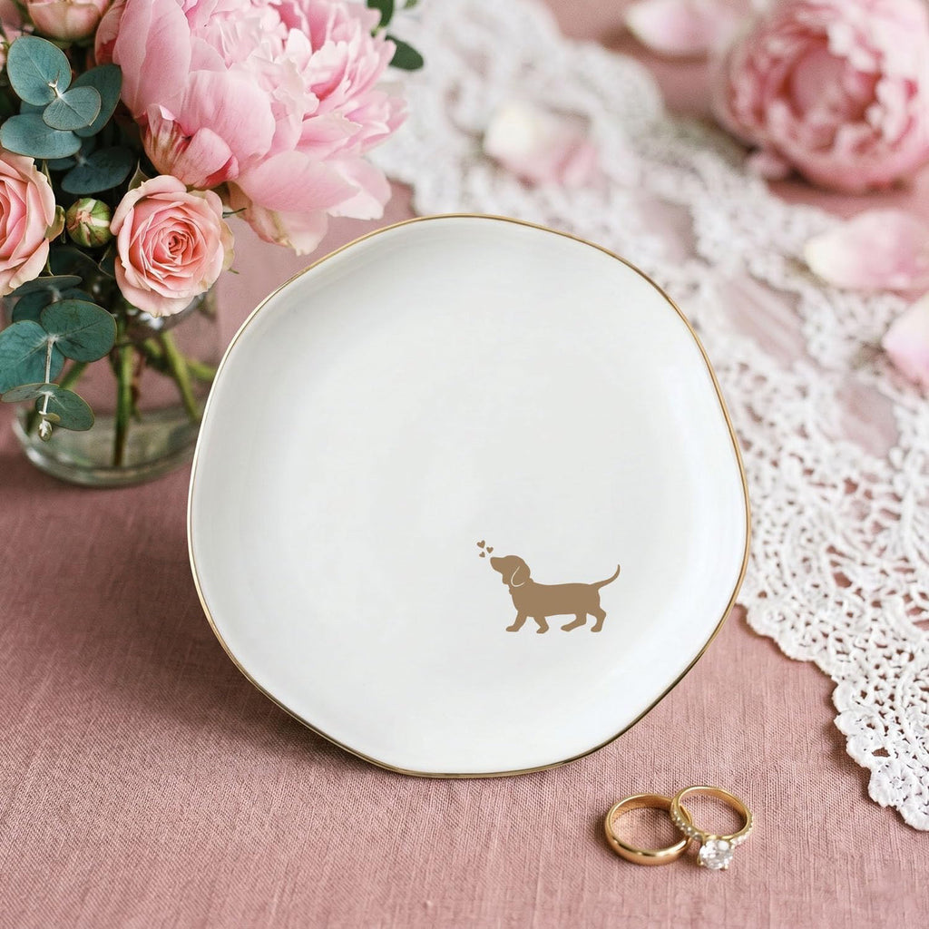 Dachshund Jewelry Dish Tray for Dog Lover,Ceramic Trinket Tray, Key Bowl, Decorative Plate 4.7 in