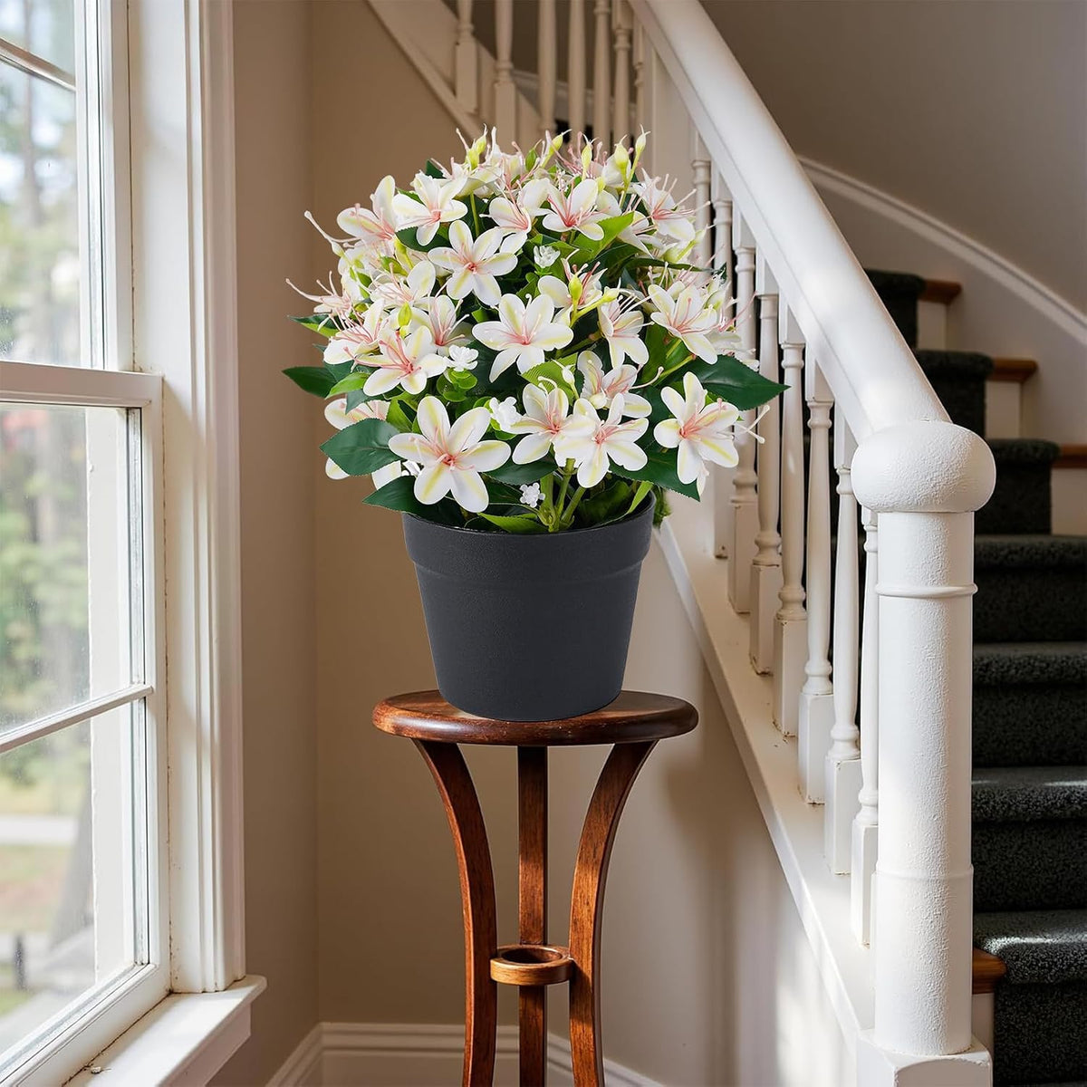 14'' Fake Plants Artificial Lily Flowers in Pot for Home Décor(White)