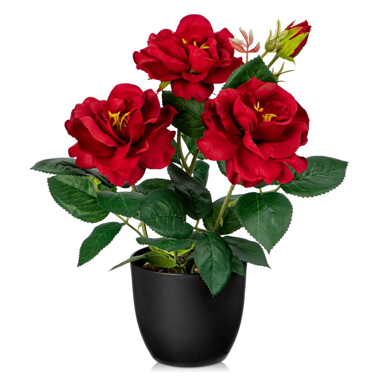 Hollyone Artificial Plants & Flowers in Vase Pink Roses Artificial Flowers Potted Plant Faux Silk Flower with Pot Fake Rose Flower Arrangement Home Decor Office Bathroom Shelf Desk Decoration 15 Inch