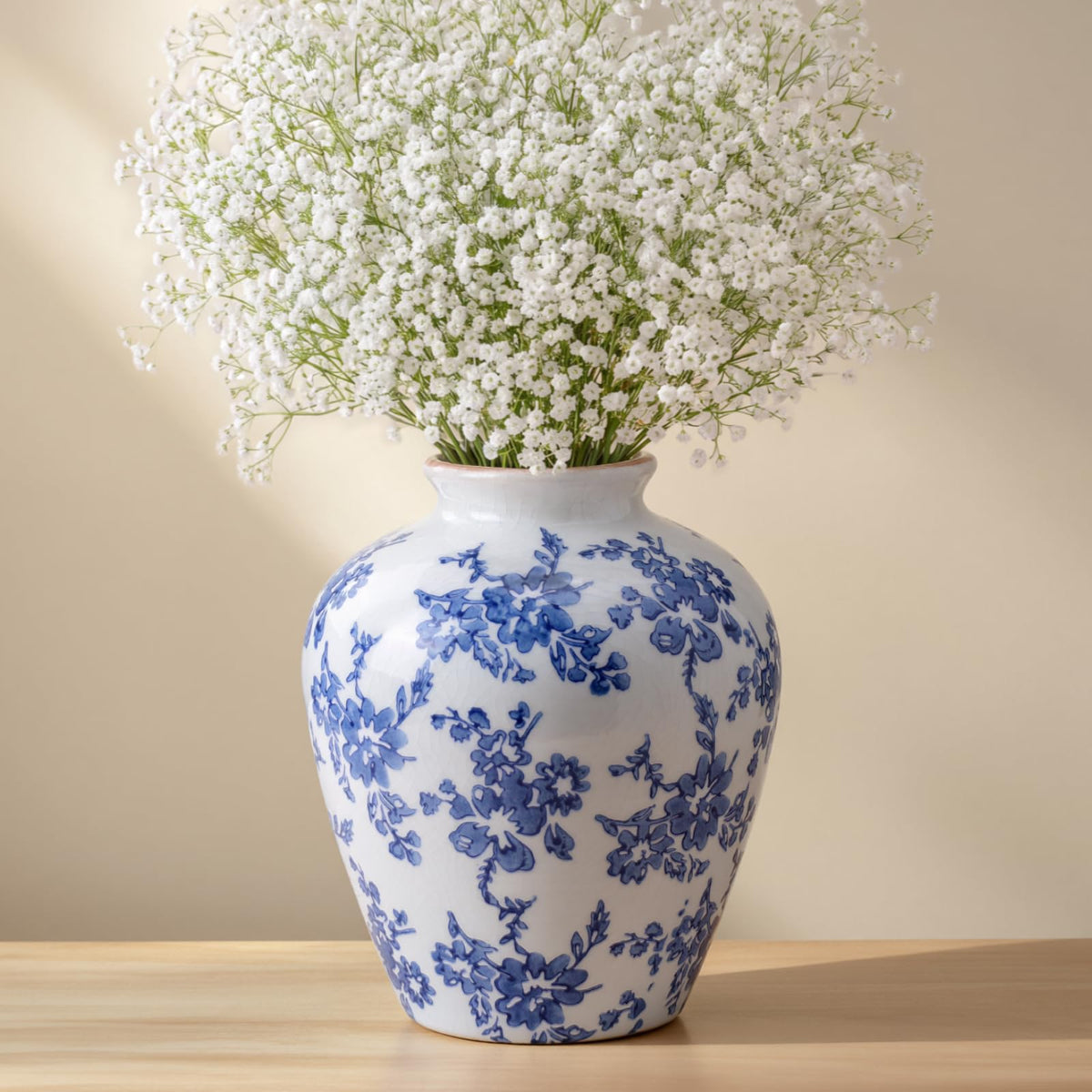 Ceramic Flower Vase Home Decor, 6.2 inch Farmhouse Rustic Vintage Decorative Vases, Pottery Terracotta Boho Flowers Vases for Dining Table, Living Room, Shelf, Kitchen, Bedroom (6.2"-White)