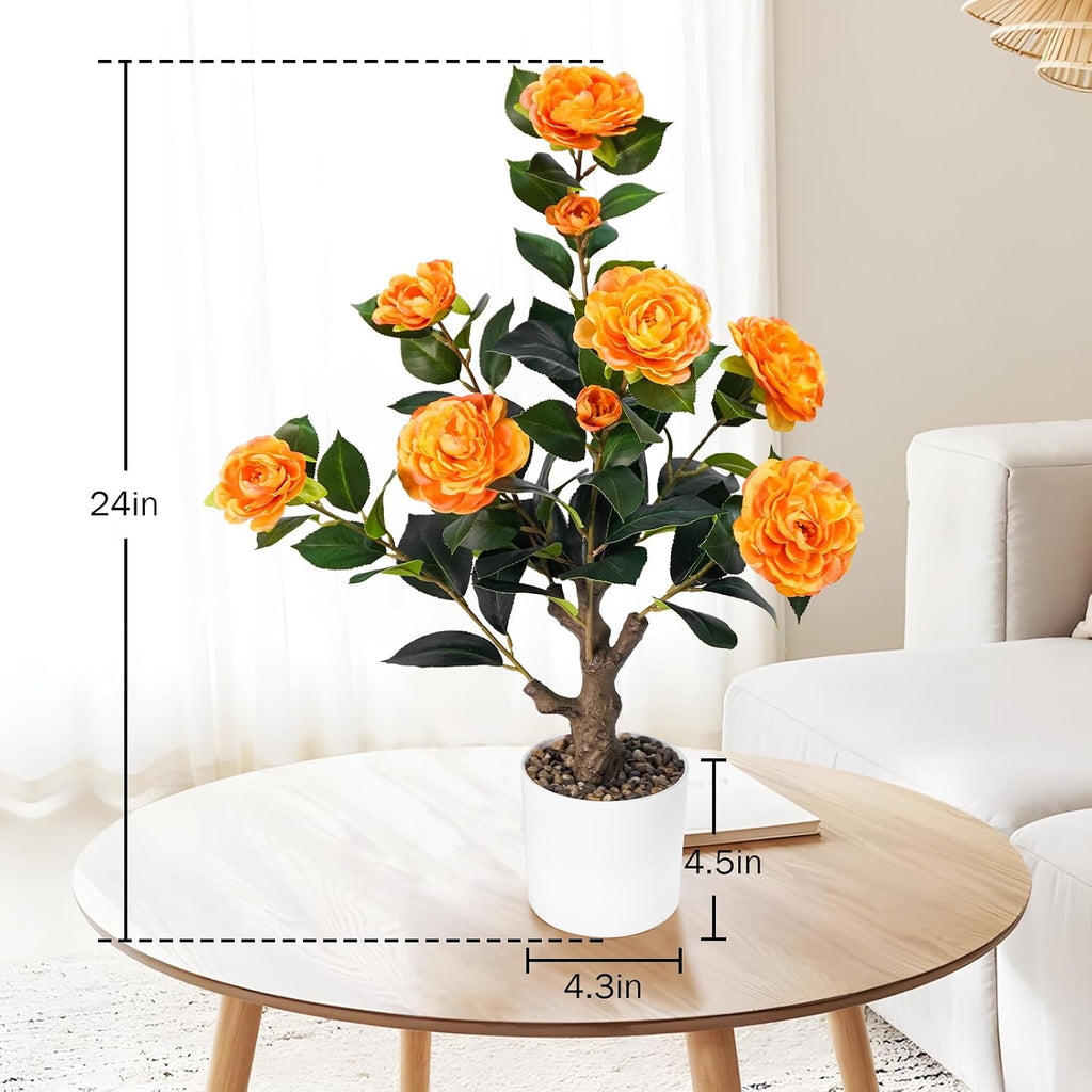 Caxchiling Artificial Camellia Tree 2FT, Faux Potted Tree Indoor