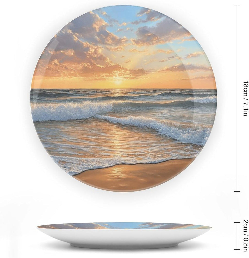 Ocean Sunset Glow Bone China Decorative Plate Ceramic Decorative Plate Home Wall Decor with Vertical Stand Decorative Plates