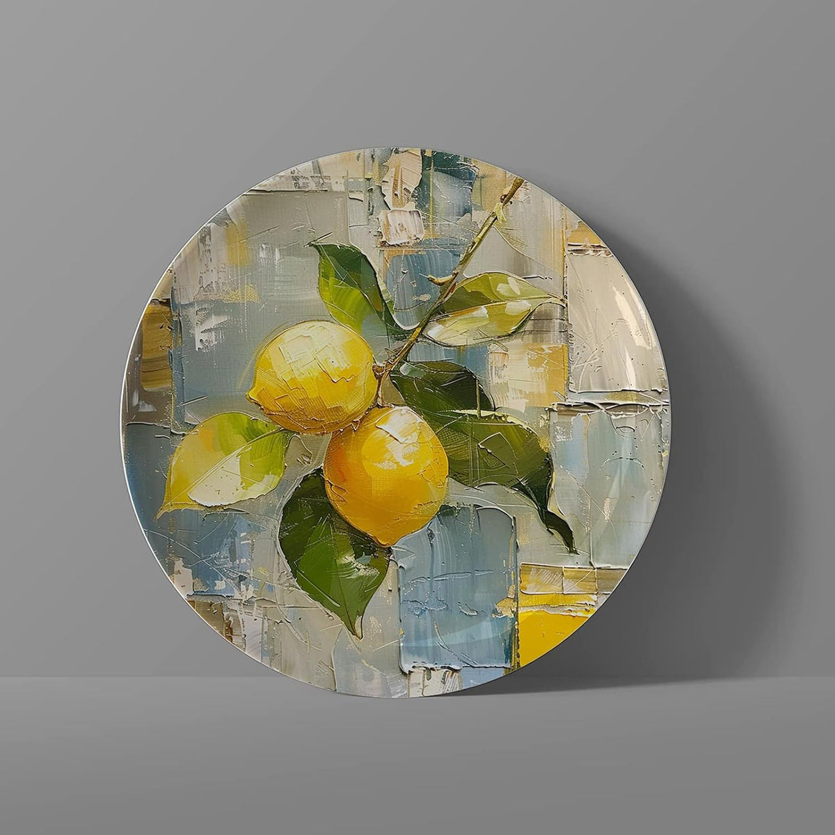 Lemon Abstraction Decorative Plate Ceramic Plate Abstract Paint Round With Display Stand For Home Parties Wedding Collection Decor Porcelain Plates - 10 Inches