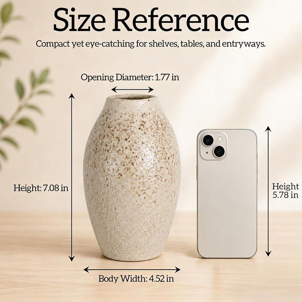 Cream Ceramic Flower Vase Speckled Bubble Glaze Home Decor