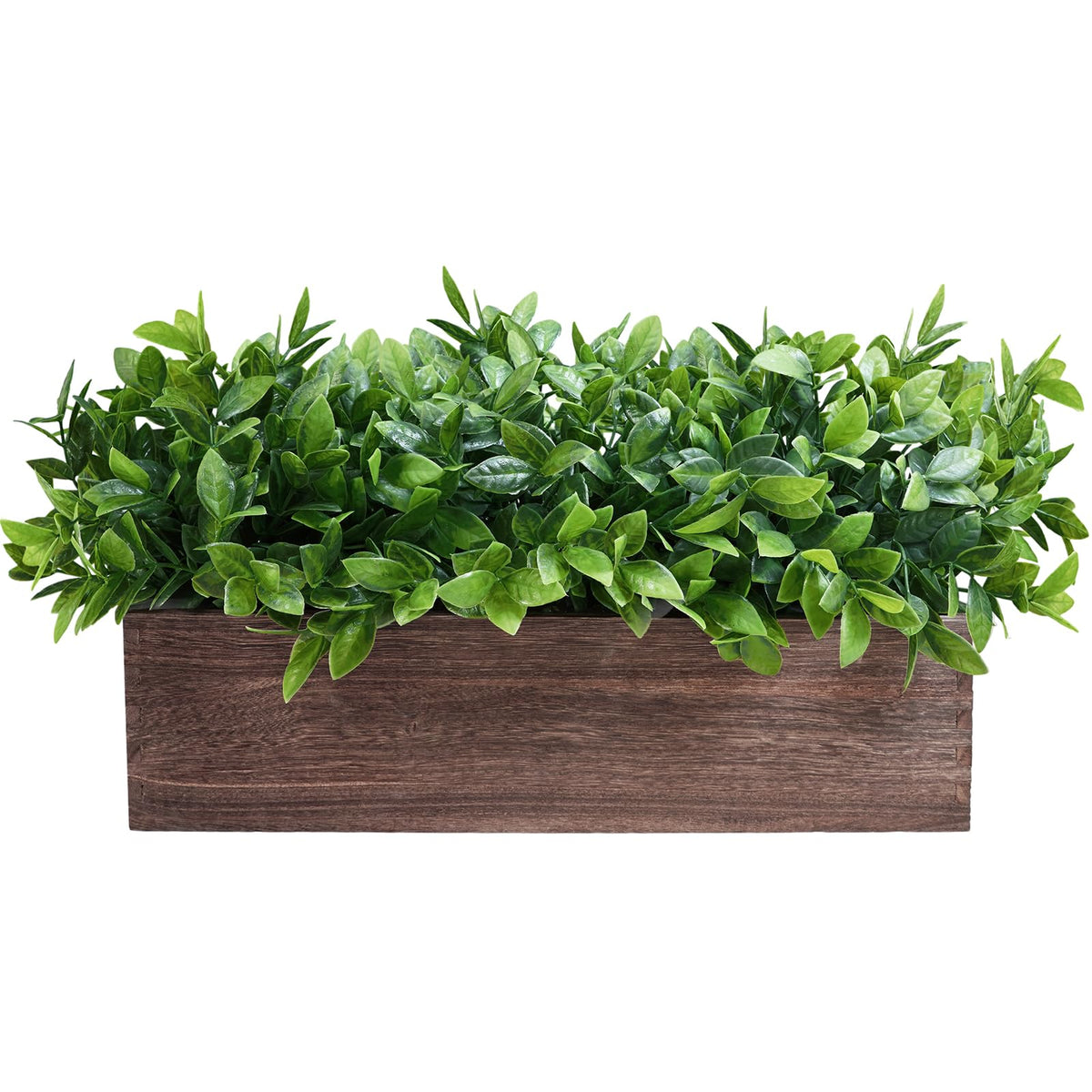 Winlyn 14" Artificial Boxwood Plant Greenery Arrangement Faux Boxwood in Black Rectangular Wooden Planter Potted Herb Plant for Farmhouse Home Decor Wedding Windowsill Mantel Shelf Table Centerpiece