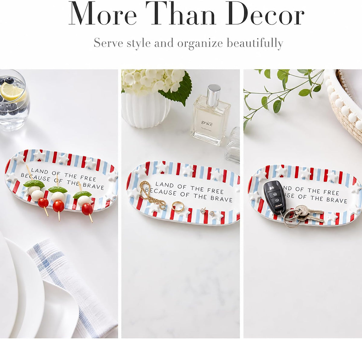 Mud Pie Red Ceramic Stripe American Sentiment Tray, America 250 Merchandise