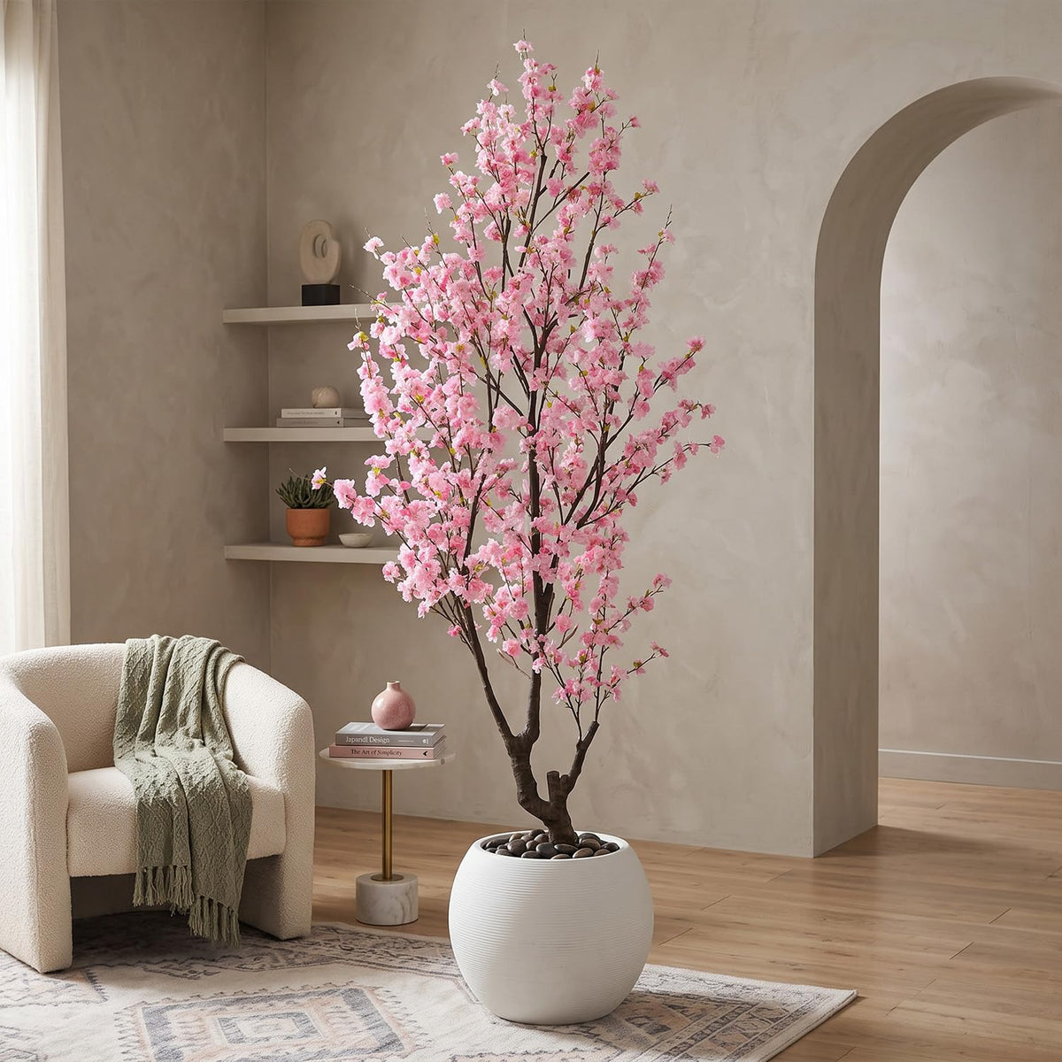 Artificial White Cherry Blossom Tree 6ft(72in) Faux Plant for Indoor Decor