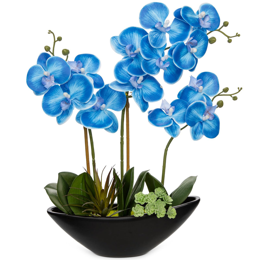 Briful Orchid Artificial Flowers 18in White Fake Orchid Silk Flowers with Ceramic Pot Faux Orchid Arrangement for Home Office Room Coffee Table Centerpiece Modern Decoration