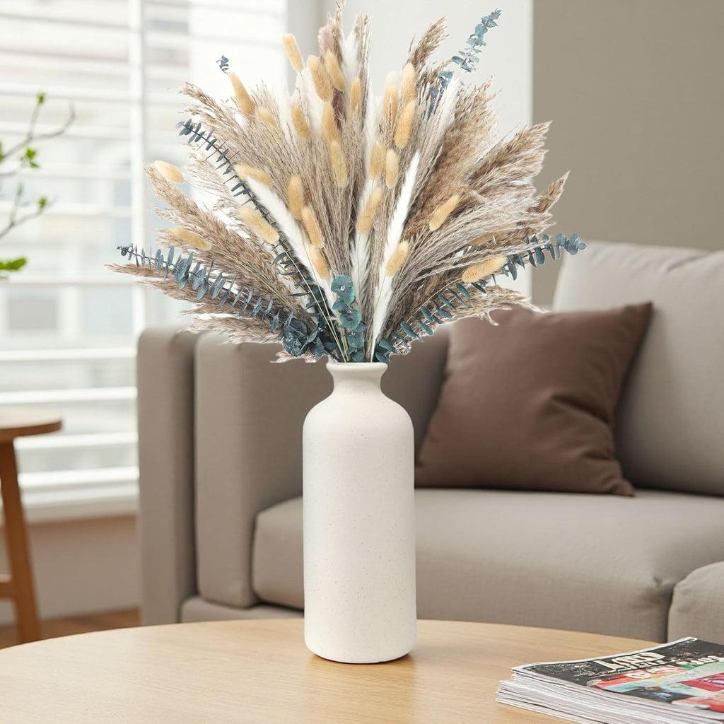 Small Beige Ceramic Vase Set of 3,Modern Boho Farmhouse Flowers Vases