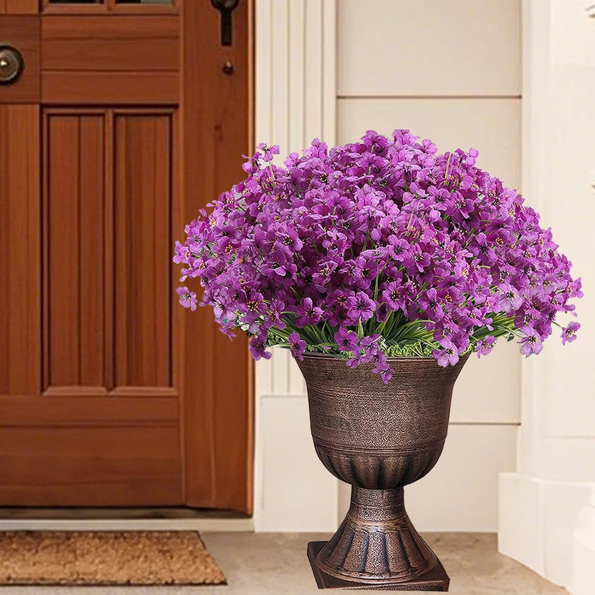 20 Bundles Artificial Flowers for Outdoors, UV Resistant Fake Realistic Flowers with Plastic Plants Spring Decor, Faux Silk Flowers for Outside Window Box Front Porch Planter Decor-Purple
