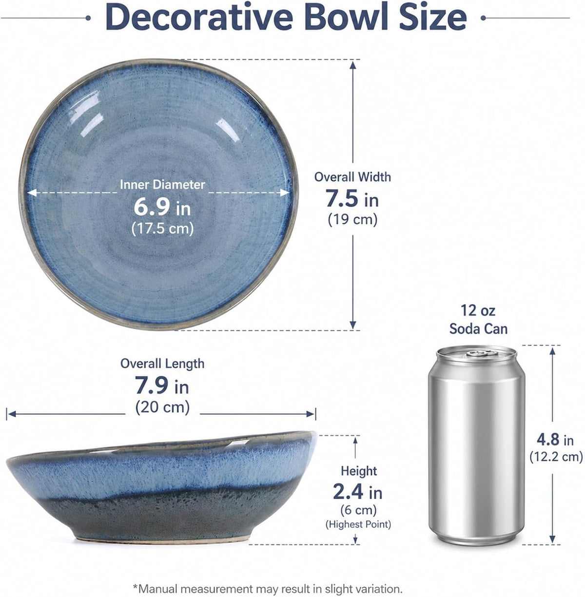orenm 7.9" Ceramic Decorative Bowl,Glazed Bowls,Accent Dish,Irregular Rim Candy Plate,Berry Bowl, Catch All Bowl Key Dish for Entryway Table Shelf Mantel