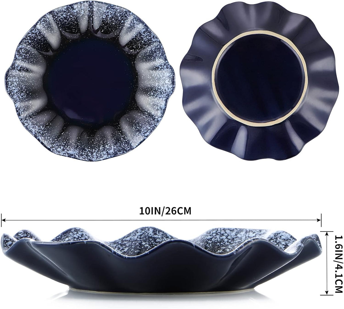 Ceramic Decorative Dish, 10" Centerpiece Decor Tray, Jewelry Holder Plate with Ruffle Edge for Entryway, Kitchen, Bedroom, Living Room Decoration (Blue)