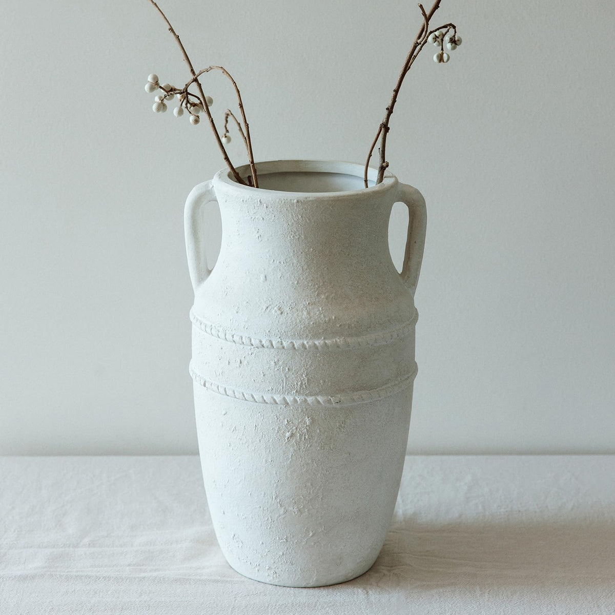 9" Vintage Ceramic Vase with Handles, Rustic Farmhouse Home Decor