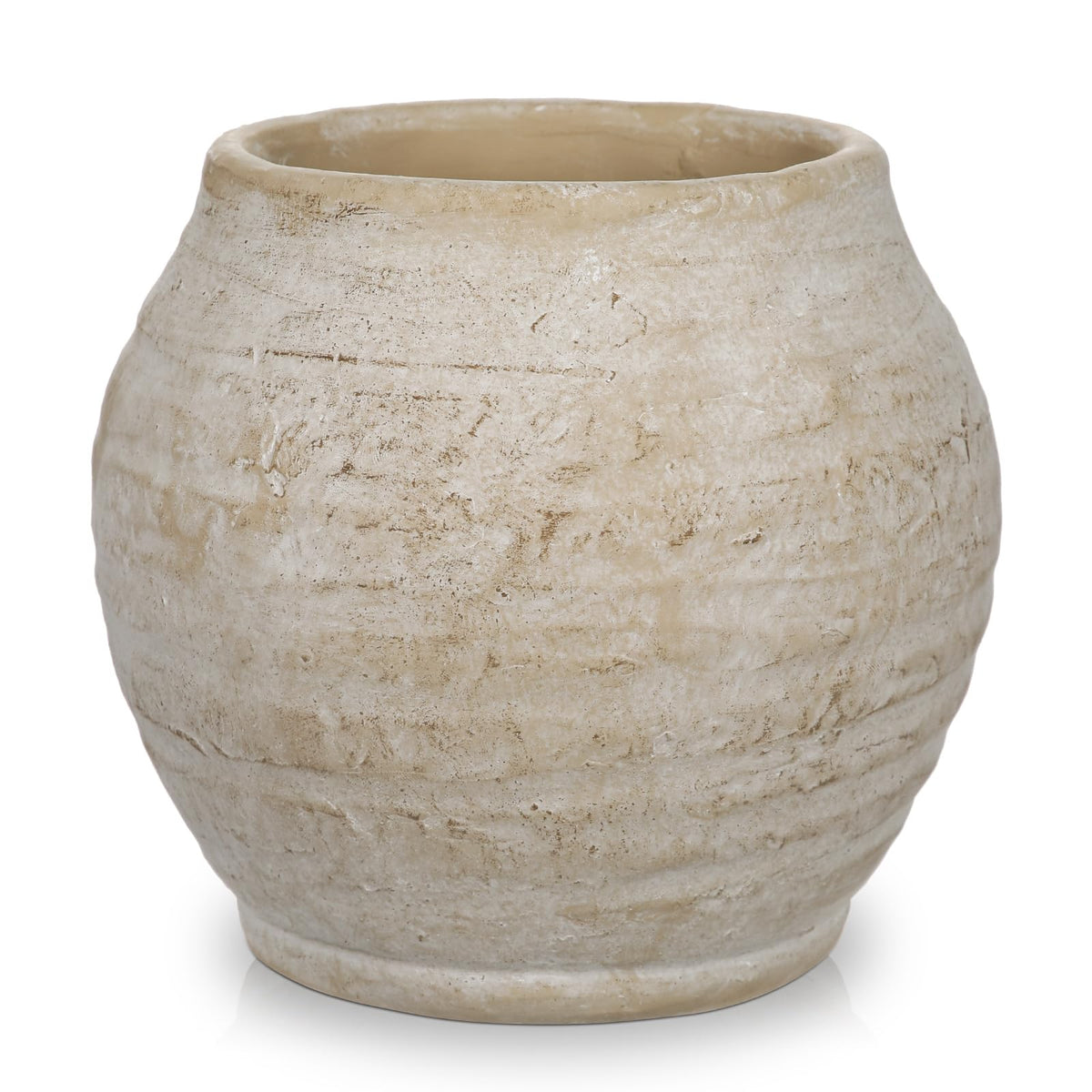 Briful Rustic Vintage Ceramic Pottery Vase, 6.1'' Farmhouse Table Decor with Distressed Texture, Wide Mouth Decorative Jar Vases for Home Decor, Shelf & Entryway, Cream White
