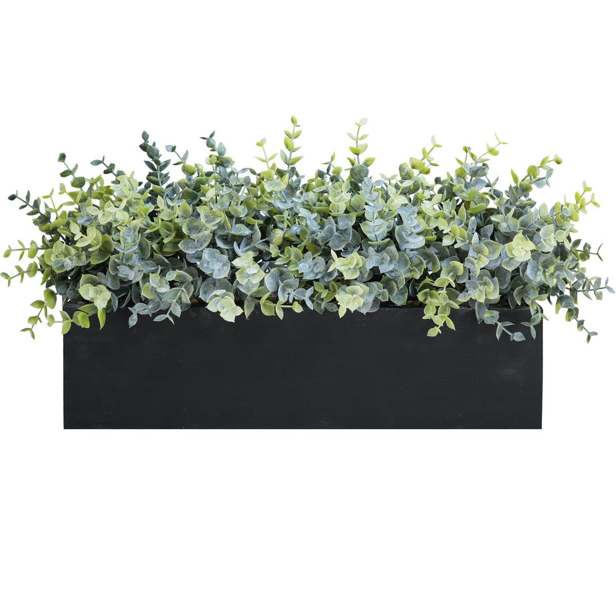 Winlyn 14" Artificial Boxwood Plant Greenery Arrangement Faux Boxwood in Black Rectangular Wooden Planter Potted Herb Plant for Farmhouse Home Decor Wedding Windowsill Mantel Shelf Table Centerpiece