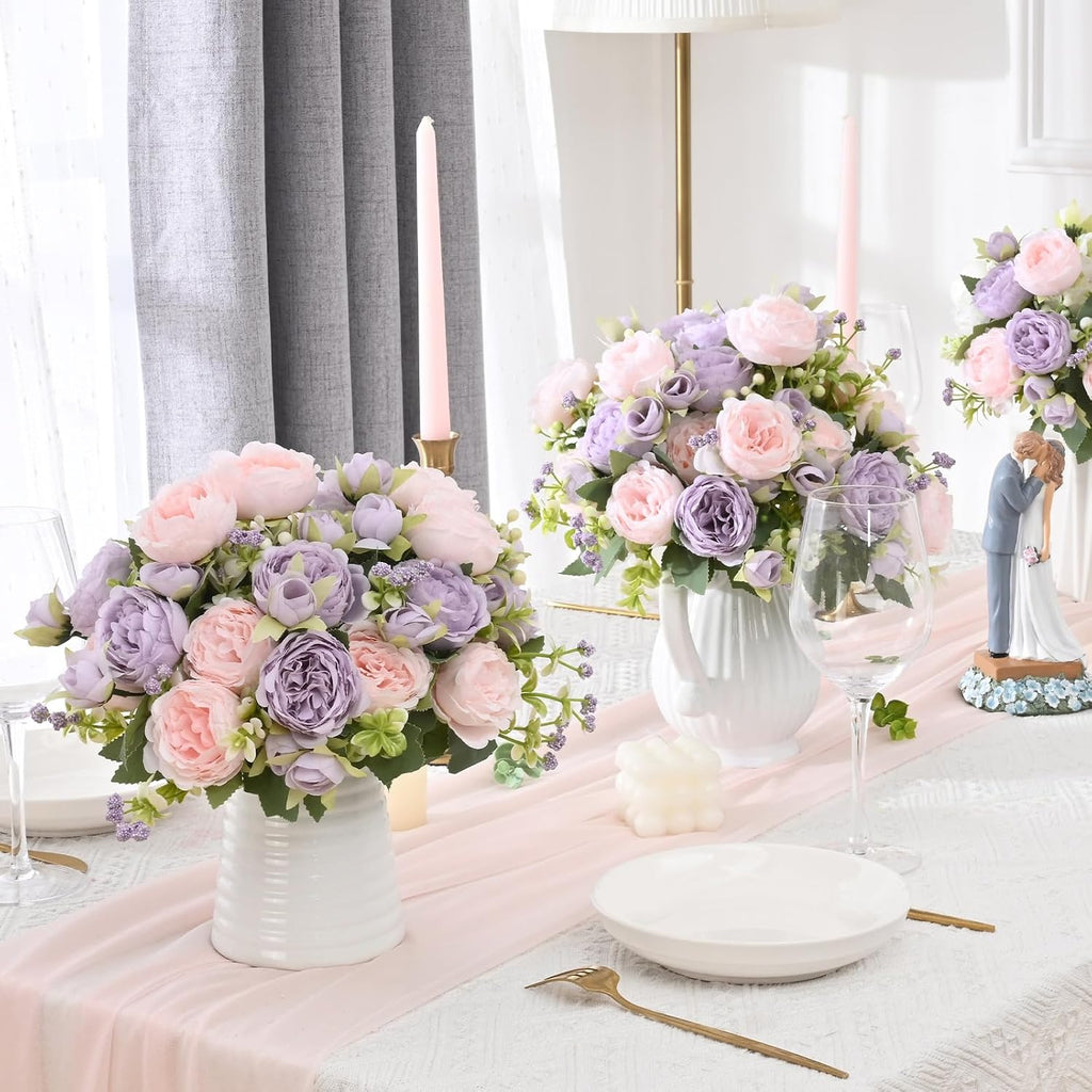 4 Packs Peonies Artificial Flowers, Pinkish-Purple Silk Artificial Peonies