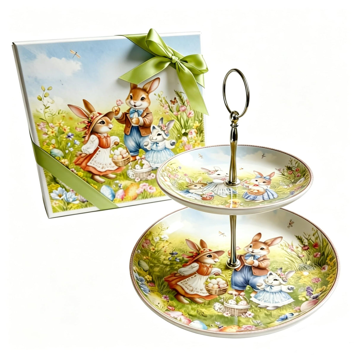 Rose Floral 2-Tier Serving Stand, Ceramic Cupcake & Dessert Tray