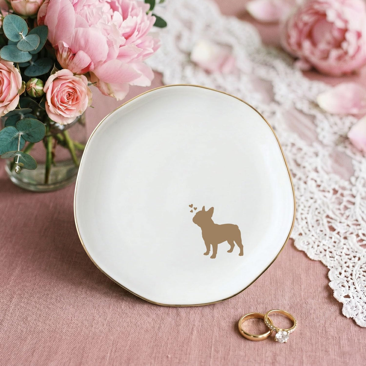 French Bulldog Jewelry Dish Tray for Dog Lover,Ceramic Trinket Tray, Key Bowl, Decorative Plate 4.7 in