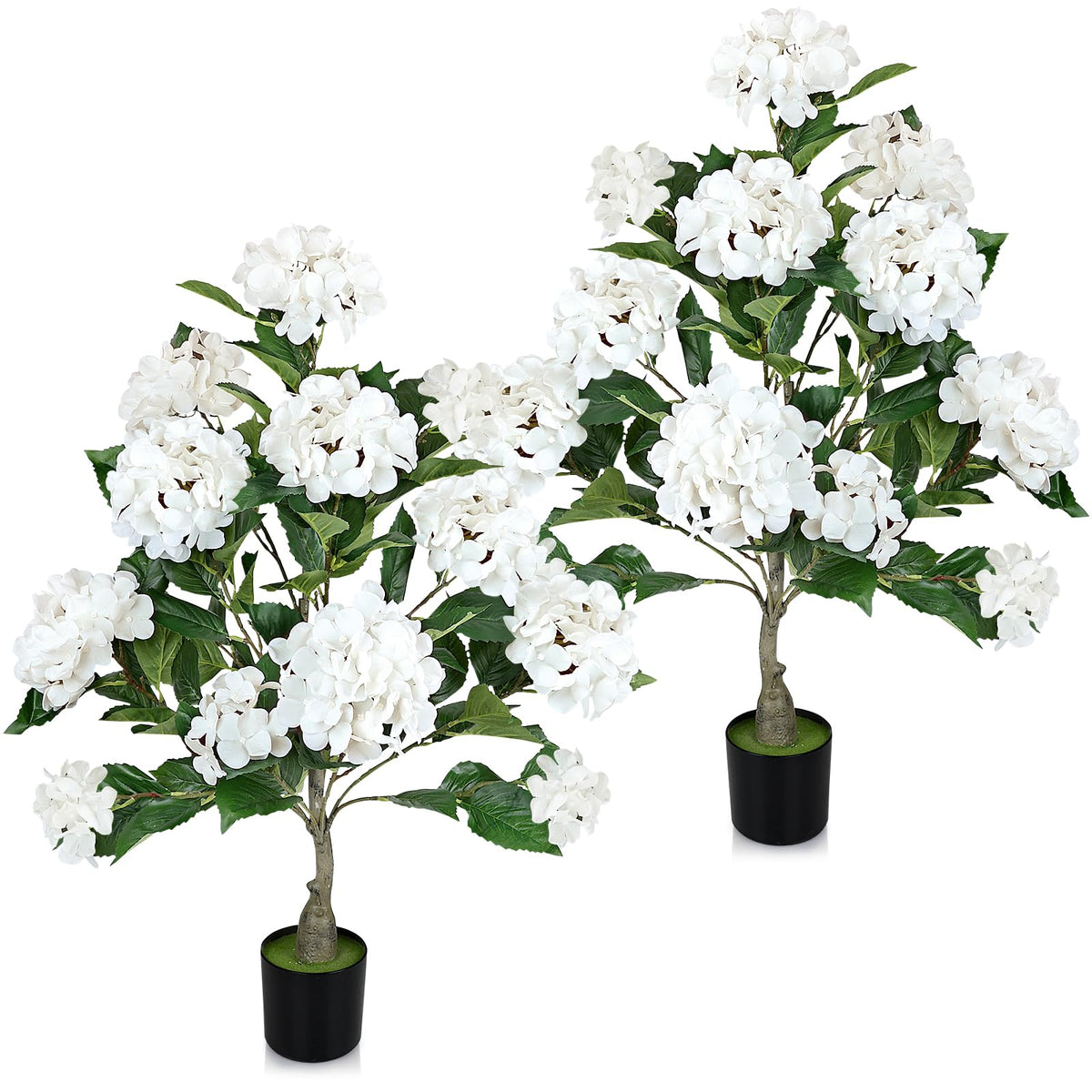 2 Pack 3FT Artificial Camellia Trees with White Flower for Outdoor