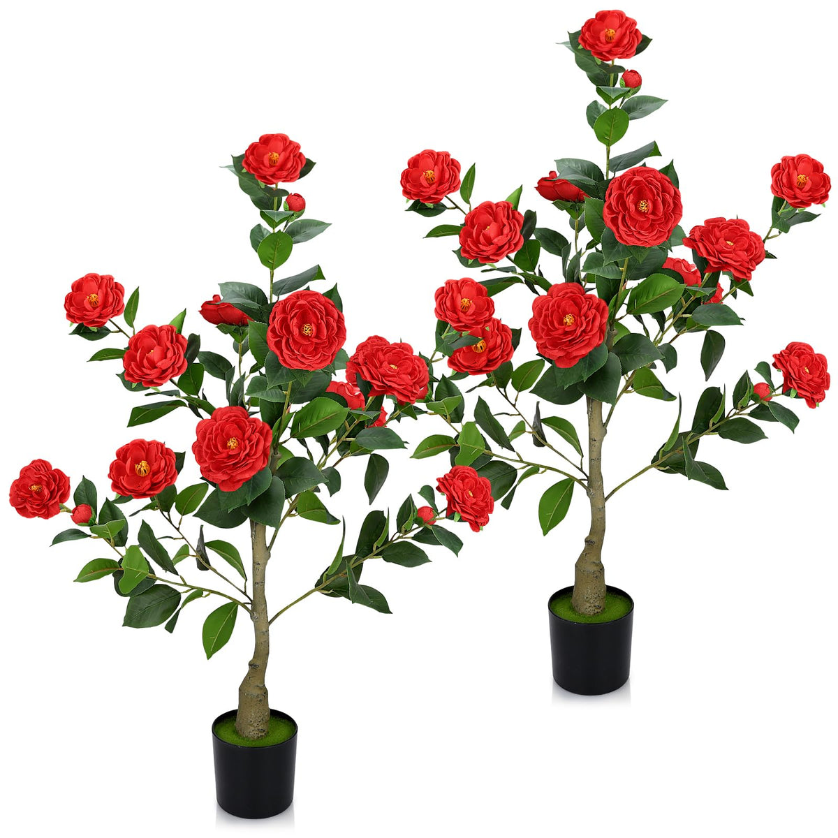 2 Pack 3FT Artificial Camellia Trees with White Flower for Outdoor