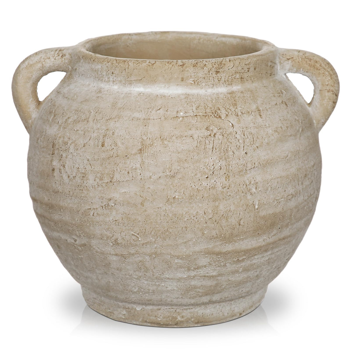 Briful Rustic Vintage Ceramic Pottery Vase, 6.1'' Farmhouse Table Decor with Distressed Texture, Wide Mouth Decorative Jar Vases for Home Decor, Shelf & Entryway, Cream White