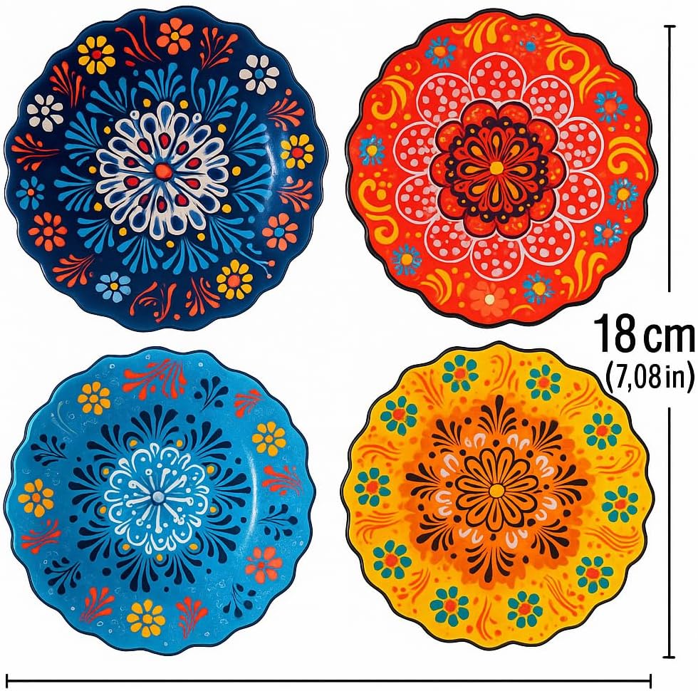 Turkish Handmade Ceramic Decorative Plate 7.08” (18 cm) – Hand-Painted Wall Hanging Art, Ottoman Anatolian Motif, Boho Mediterranean Home Decor Accent, Unique Artisan Craft Gift