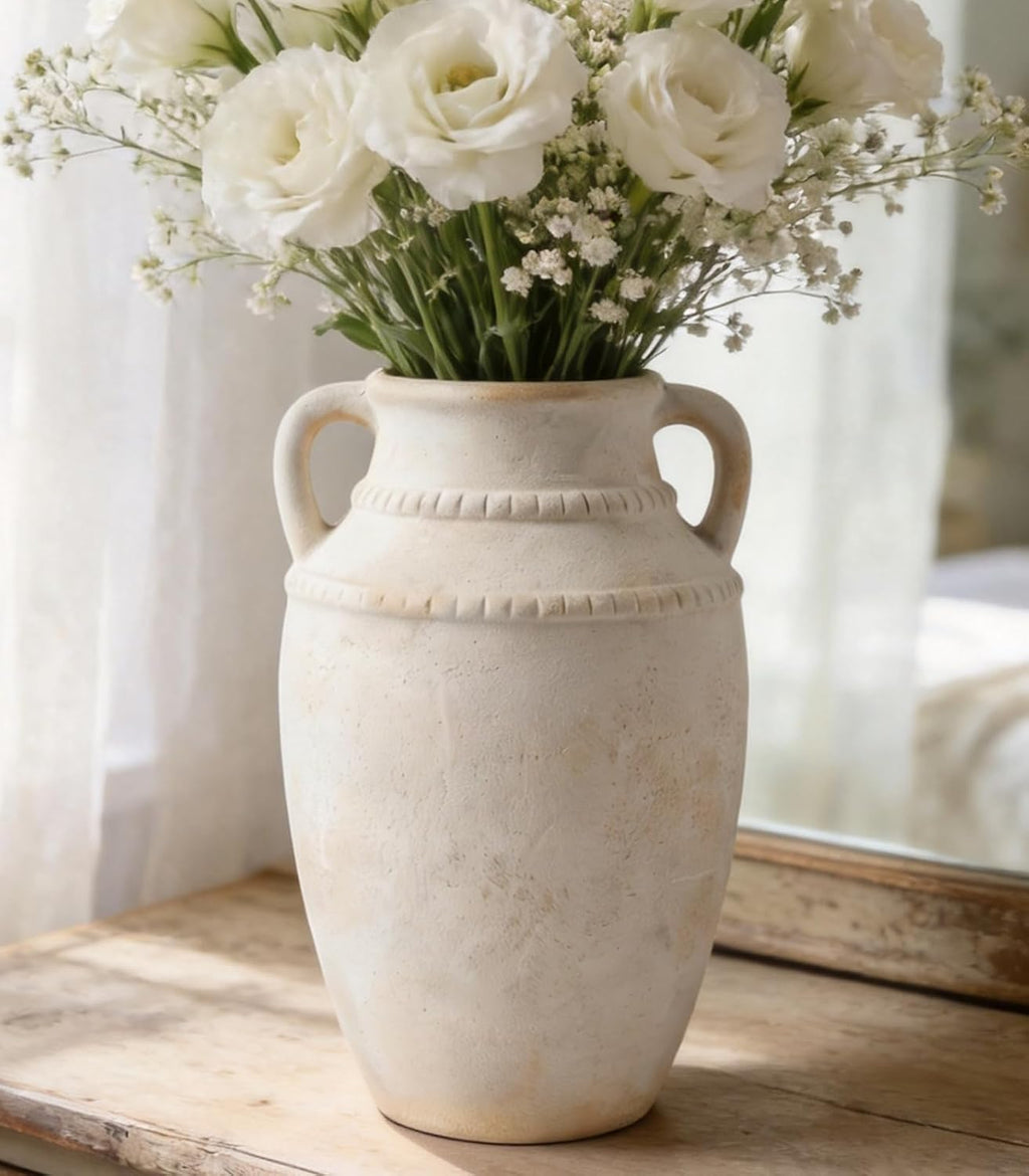 Ceramic Flower Vase, 10.2" Rustic Farmhouse Vase for Home Decor, Glazed Pottery Vase for Fresh Flowers, Pampas Grass, Coffee Table, Dining Table, Mantel and Bookshelf