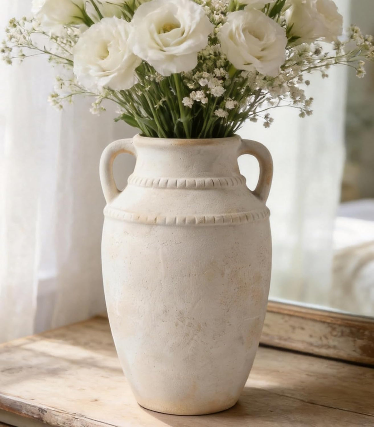 Ceramic Flower Vase, 10.2" Rustic Farmhouse Vase for Home Decor, Glazed Pottery Vase for Fresh Flowers, Pampas Grass, Coffee Table, Dining Table, Mantel and Bookshelf