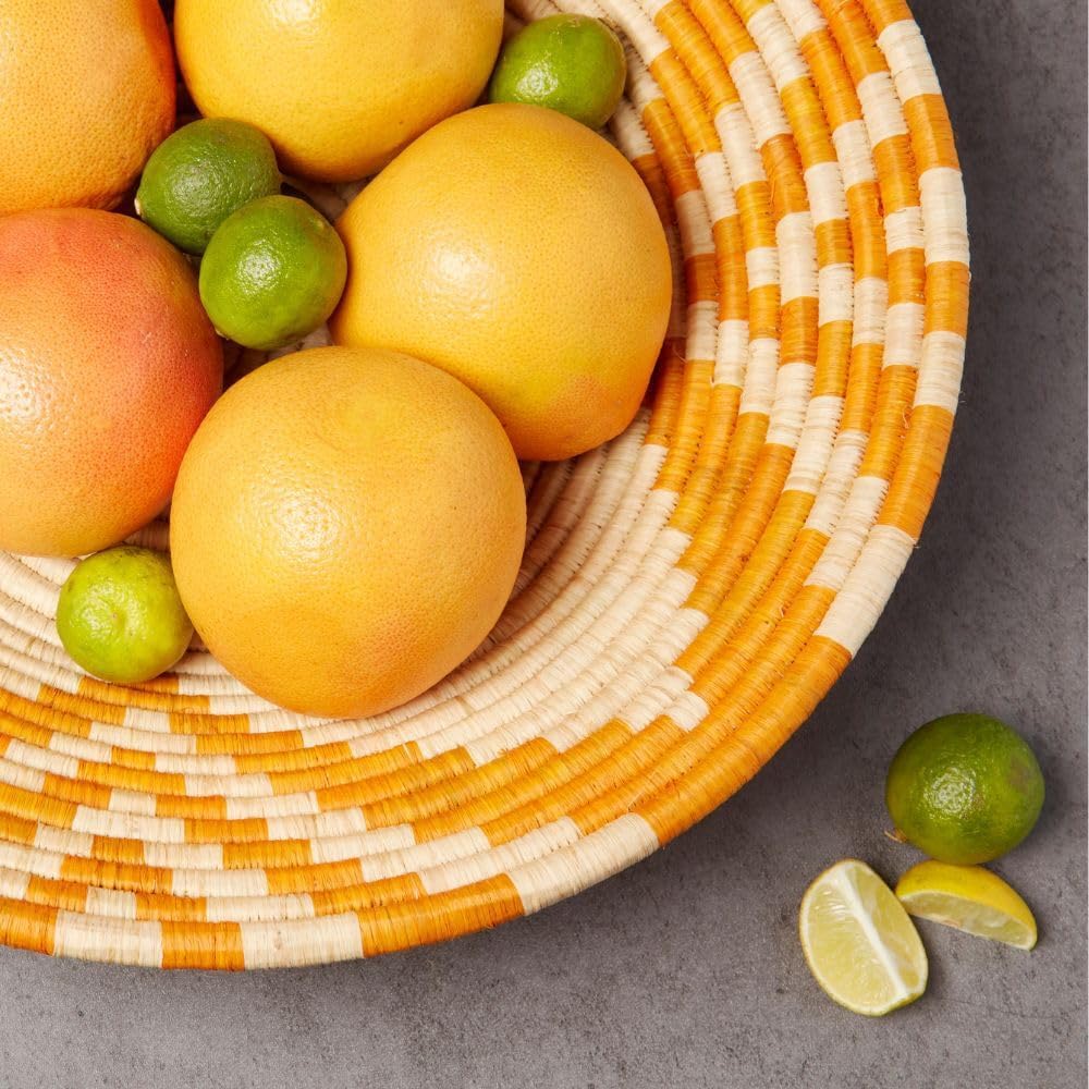 Colorful Woven Decorative Bowls - Hold Fruits, Bread, Snacks, Keys, Wallet, Kitchen Countertop, Entry Way, Living Room, Coffee Table (Orange (16" Wide))