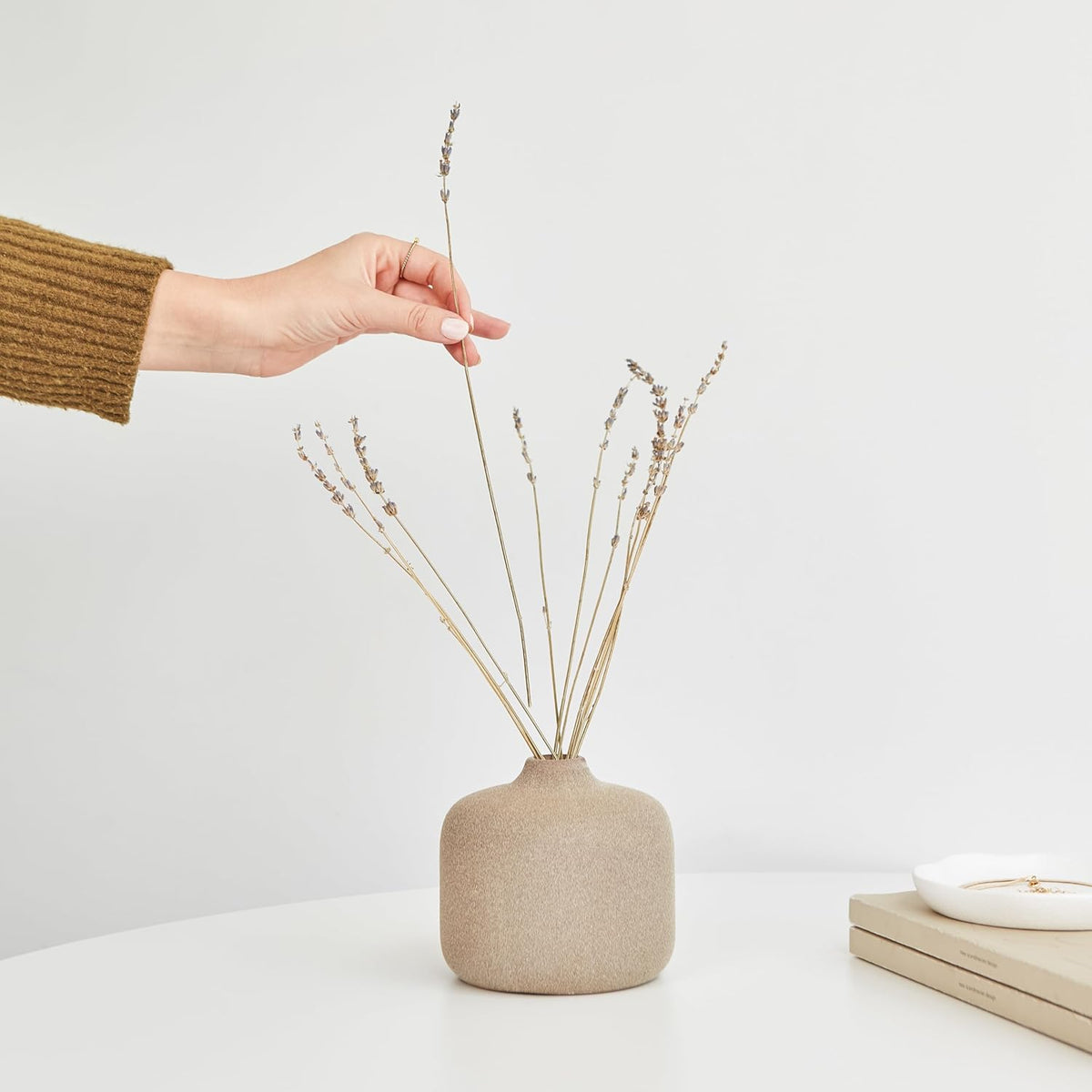 Small Ceramic Vase for Pampas Grass or Flowers - Minimalist Home Decor - Round Boho Pampas Grass Vase - Flower Vase for Coffee Table - Modern Vase for Centerpiece Table Decorations