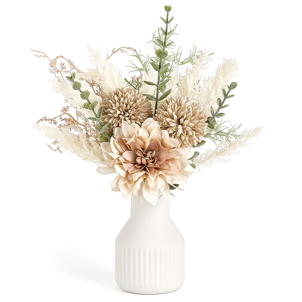 Mkono Fake Flowers in Ceramic Vase, 12.5" Coffee Table Centerpieces, Blue