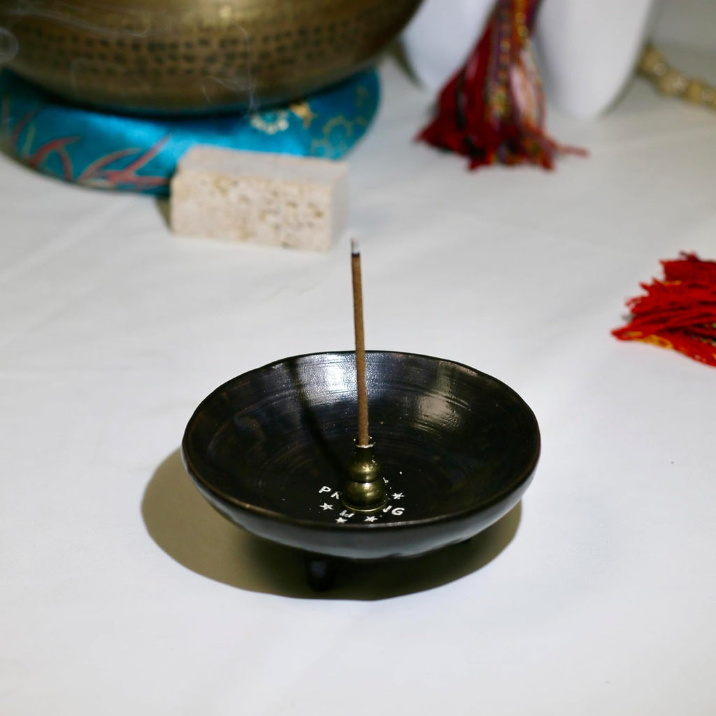 Prayer Offering Ritual Bowl Plate Great for Use Candles Tray Religious Spiritual Gifts （Black Praying）