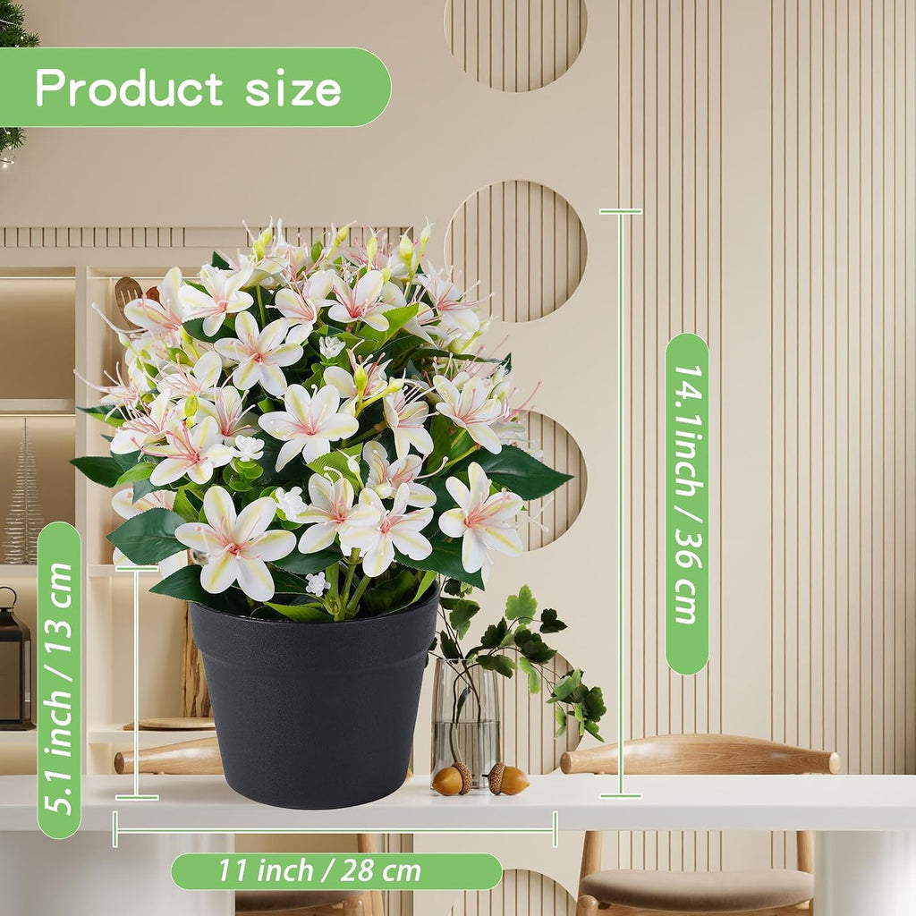 14'' Fake Plants Artificial Lily Flowers in Pot for Home Décor(White)