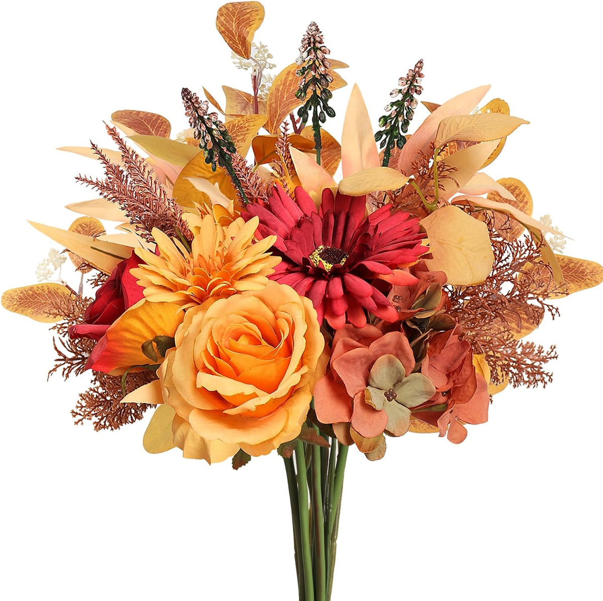 Artificial Fall Flowers Bouquet for Decoration, Fall Fake Silk Flower Arrangements Faux Autumn Flowers Fall Decorations for Home Indoor Office Wedding Bride Bouquets Tables Centerpieces Fall Decor