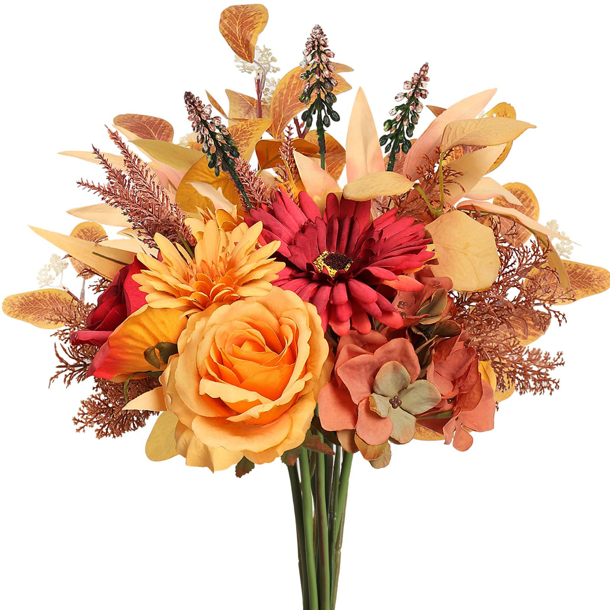 Artificial Fall Flowers Bouquet for Decoration, Fall Fake Silk Flower Arrangements Faux Autumn Flowers Fall Decorations for Home Indoor Office Wedding Bride Bouquets Tables Centerpieces Fall Decor