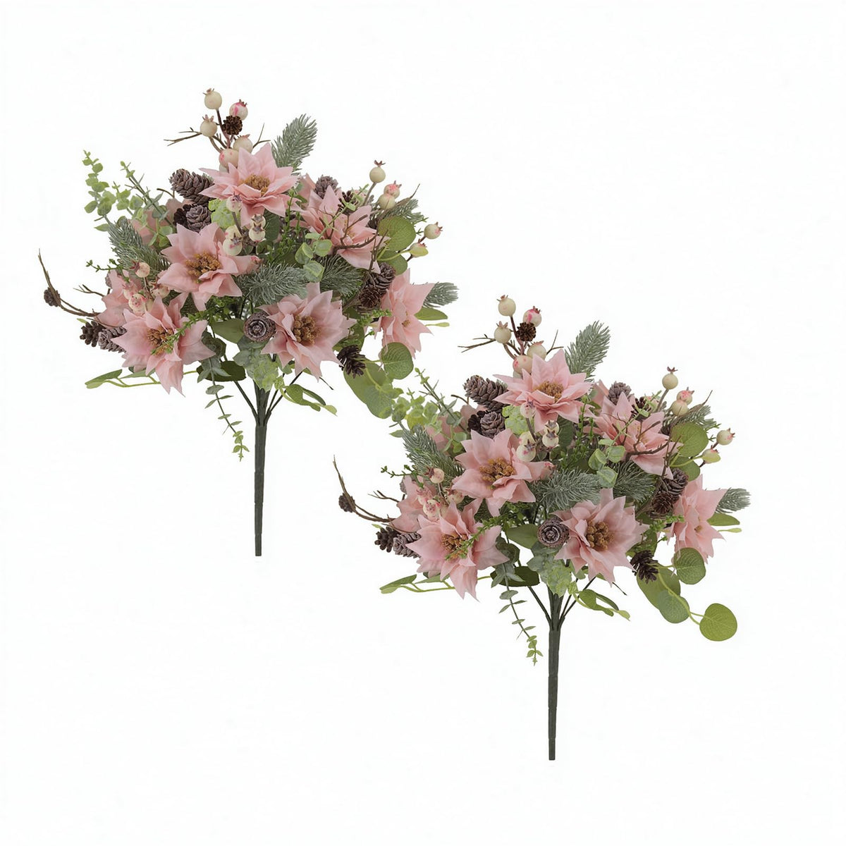 2Pcs Christmas Artificial Flowers Poinsettia Bouquet Winter Décor