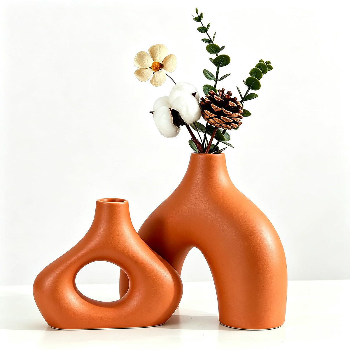 CEMABT Modern Nordic Boho Vase Set - Elegant Beige Matte Ceramic Vase for Living Room, Bookshelf, Mantel, Entryway Table & Console Decor | Home Decor Shelf Decorations Easter Gift