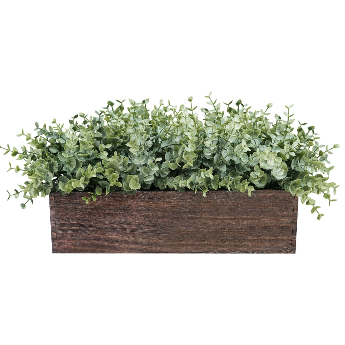 Winlyn 14" Artificial Boxwood Plant Greenery Arrangement Faux Boxwood in Black Rectangular Wooden Planter Potted Herb Plant for Farmhouse Home Decor Wedding Windowsill Mantel Shelf Table Centerpiece