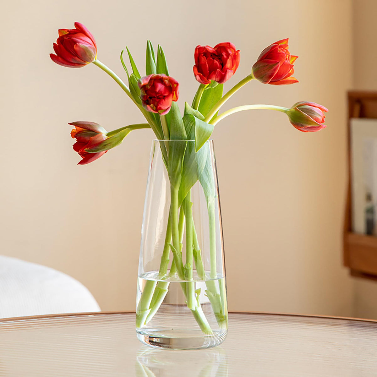 FANTESTICRYAN Modern Glass Vase, 8.7''H Decor Flower Vases, Crystal Grey