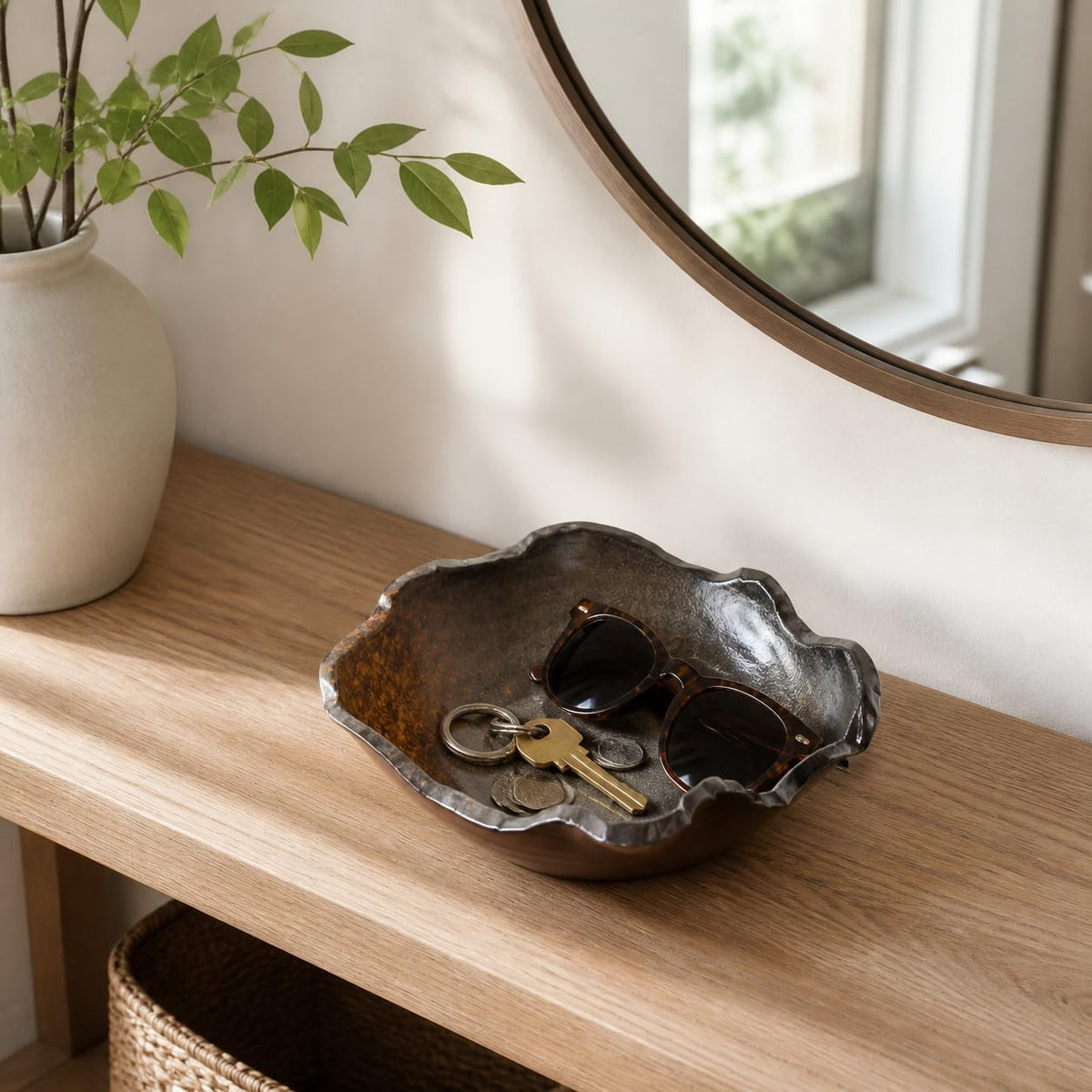 Ceramic Bowl Decorative Irregular Rim Reactive Glaze Ceramic Bowl 8.8 Inch