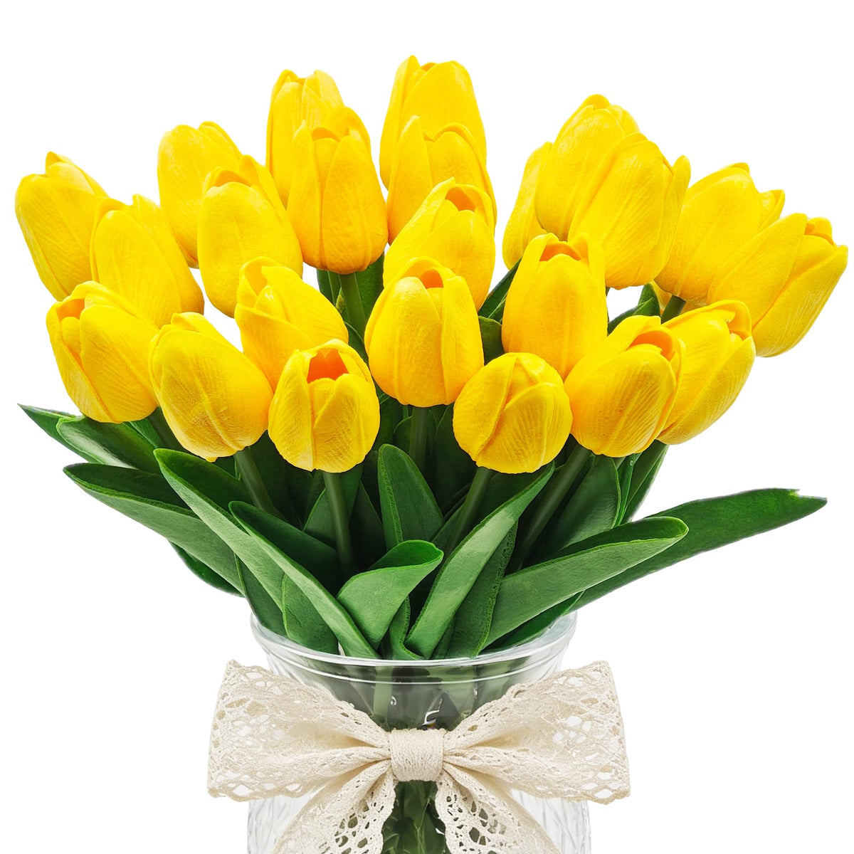25Pcs Artificial Tulips, Real Touch Faux Tulips Artificial Flowers (White)
