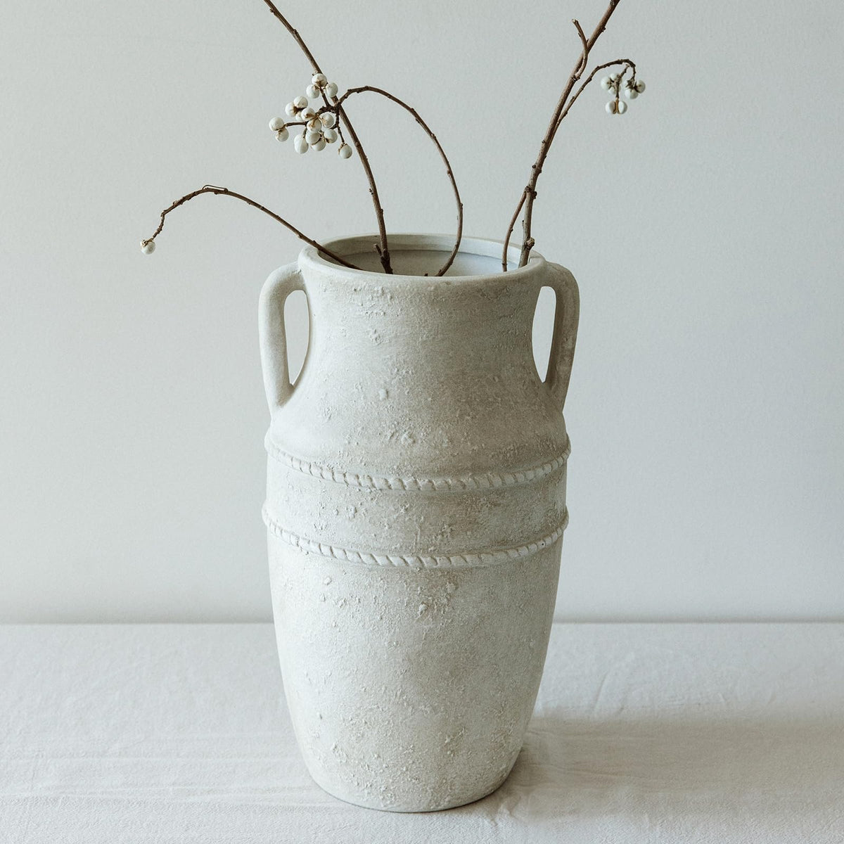 9" Vintage Ceramic Vase with Handles, Rustic Farmhouse Home Decor