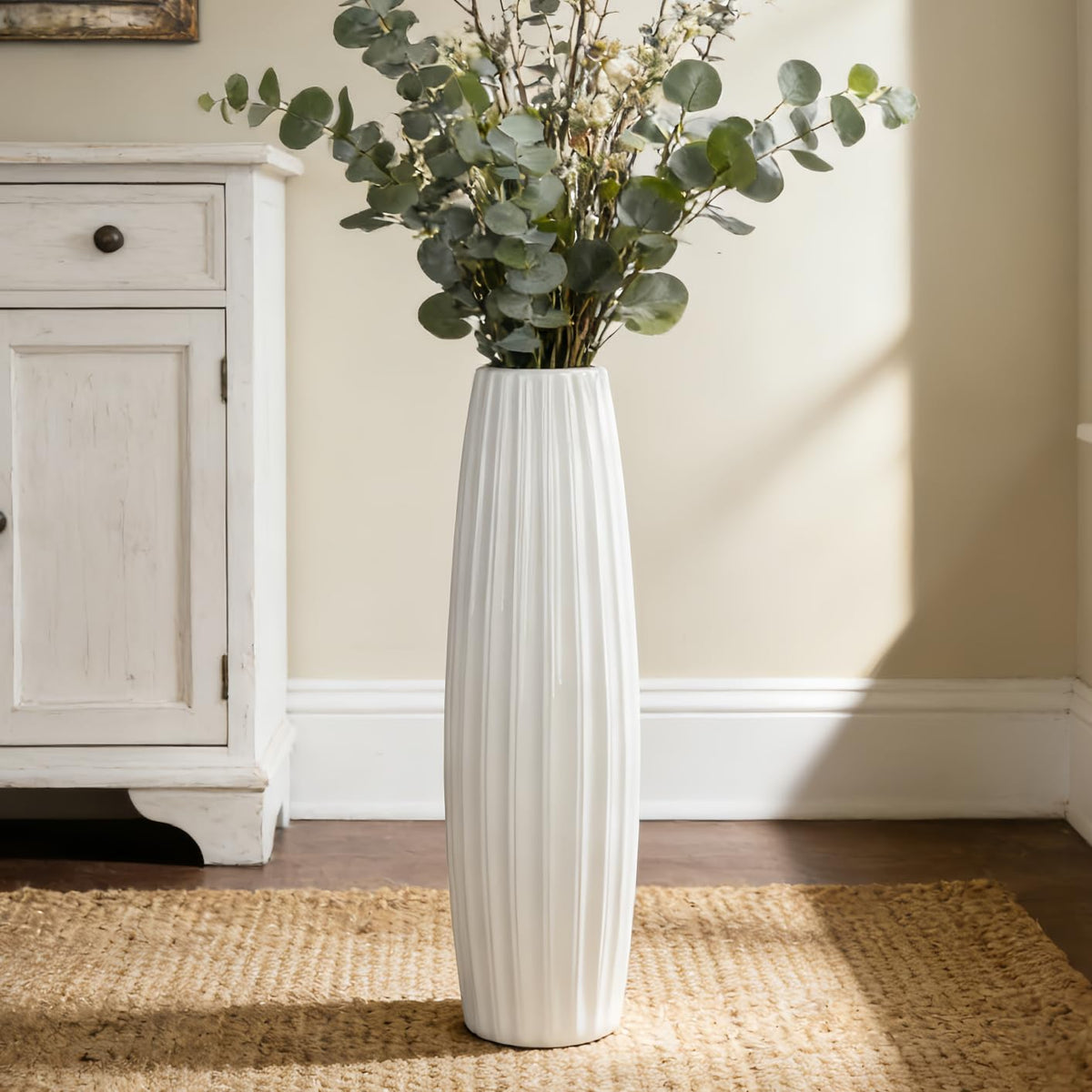Large White Ceramic Vase, 17.7" Tall Floor Vase for Pampas Grass