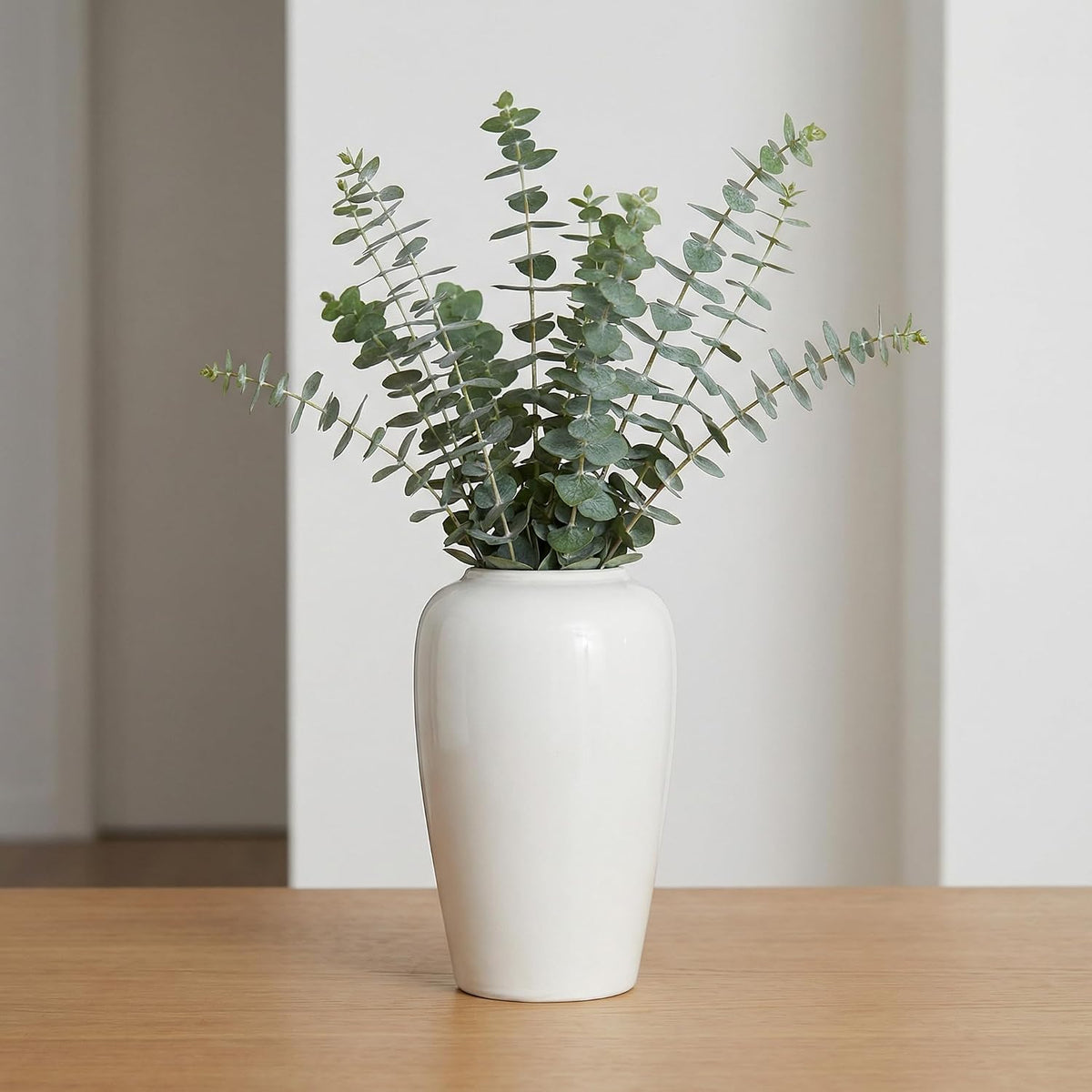 White Ceramic Vase for Centerpiece, 8 Inch Modern Vases Home Decor, Decorative Flower Vase for Pampas Grass, Coffee Table Living Room Small Shelf Kitchen Decor