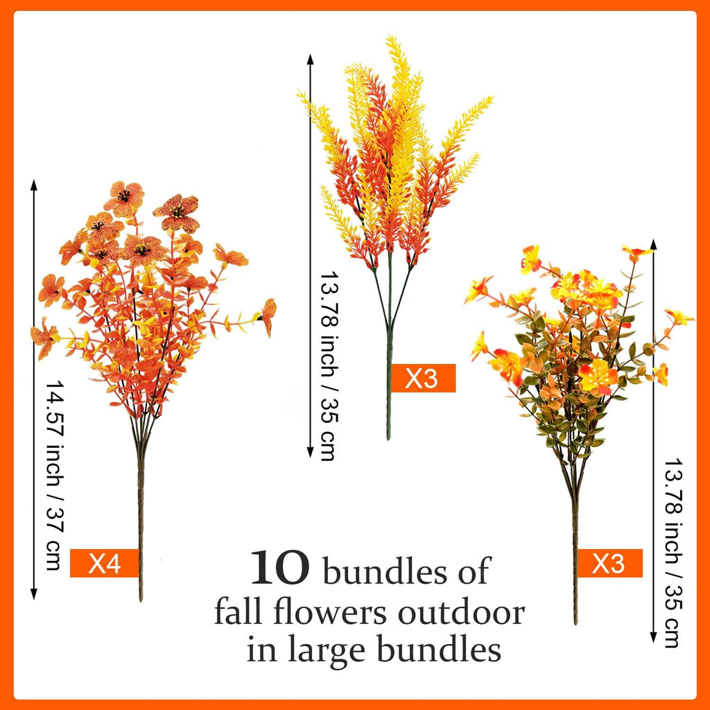 10 Bundles Artificial Mums for Outdoors Fake Fall Flowers Silk Flowers Plastic Plants UV Resistant No Fade for Outside Porch Garden Pots Planters Autumn Fall Decor (Fall)